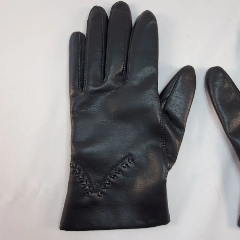 Vintage Avon Womans Black Vinyl Gloves Lined W/ Fleece Size Small Driving Gloves